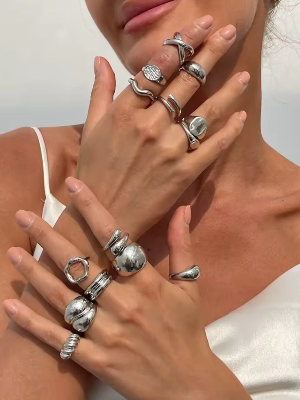 Retro Silver Statement Stackable Rings Set - Picture 2 of 10